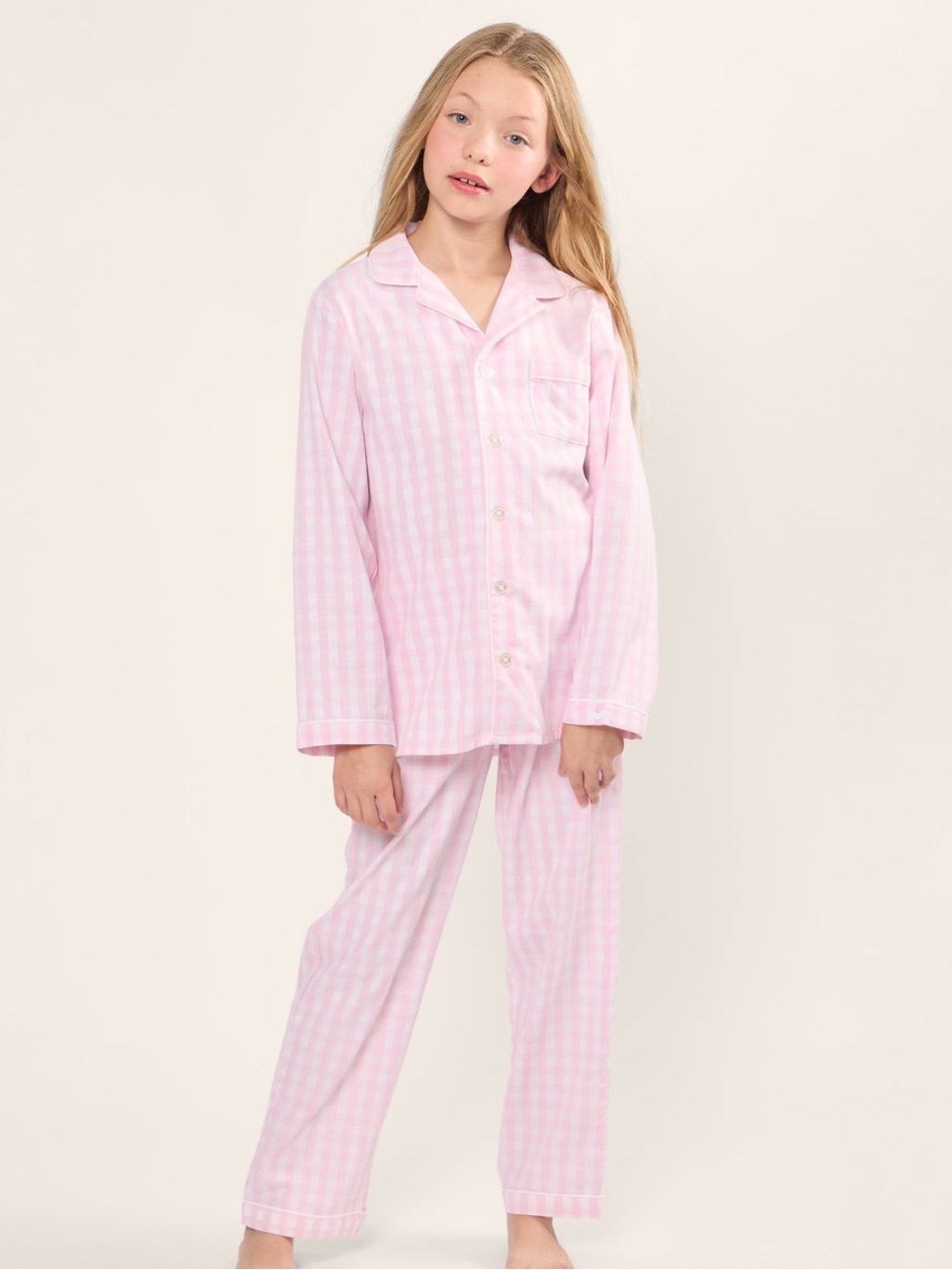 Petite Plume Twill Pajama Set In Pink Gingham